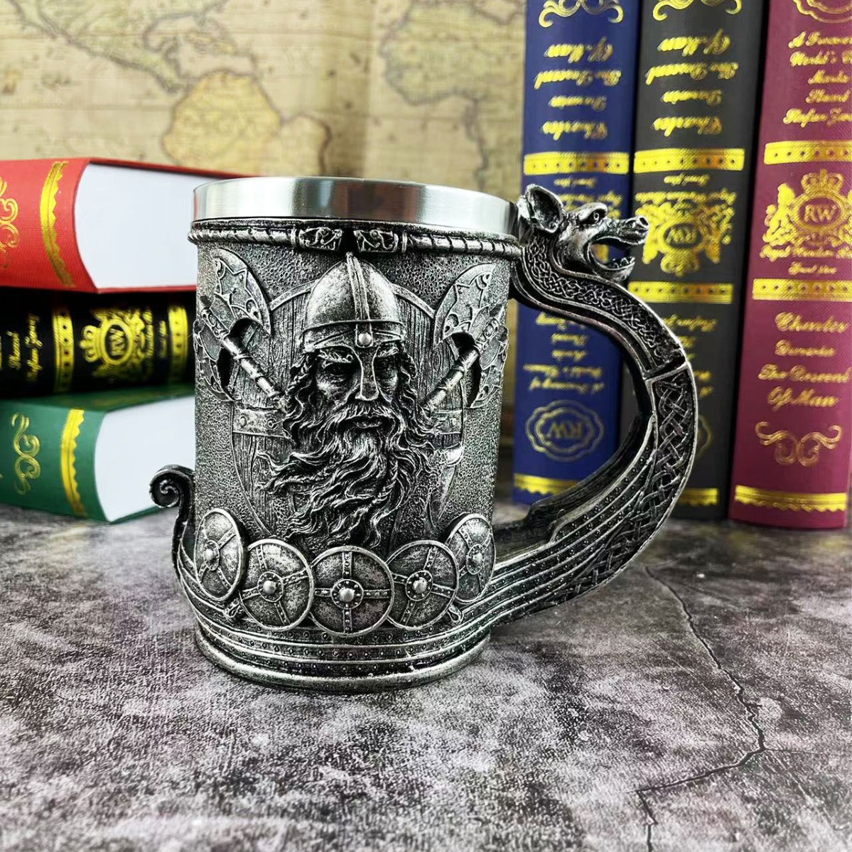 Viking Resin Pirate Wolf Head Stainless Steel Liner Mug/Beer Cup