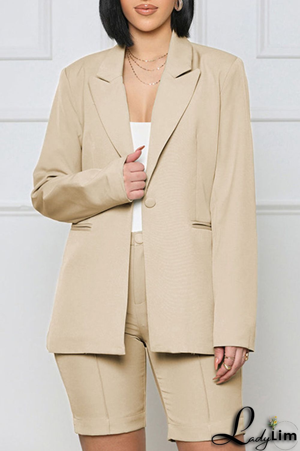 Yellow Casual Solid Patchwork Buttons Turn-back Collar Long Sleeve Two Pieces