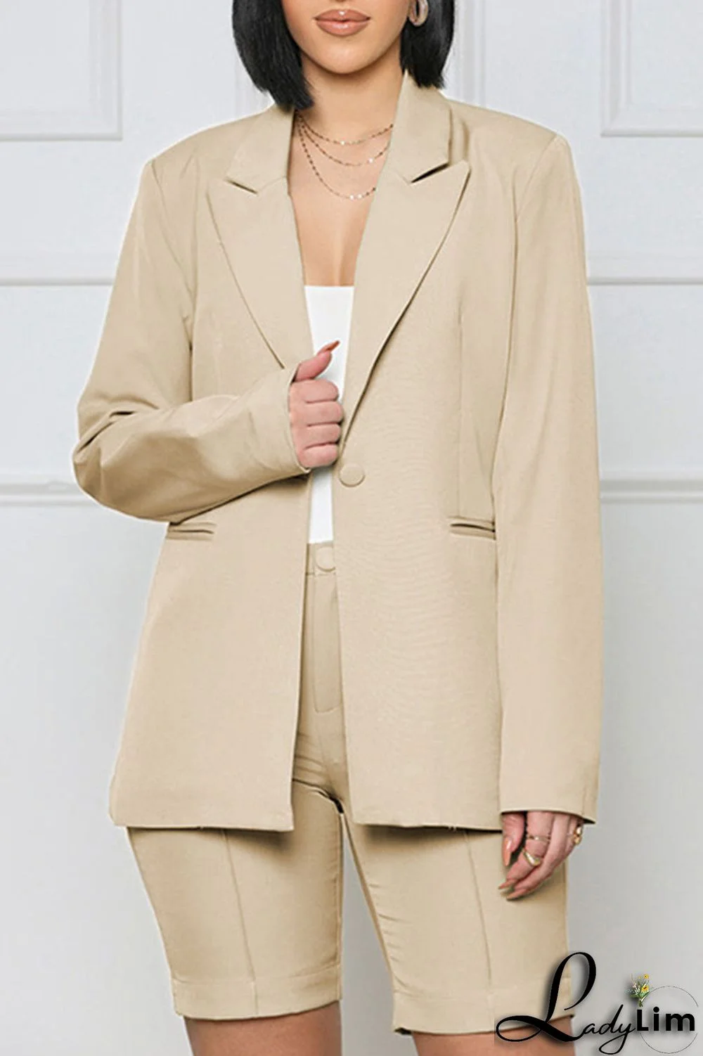 Yellow Casual Solid Patchwork Buttons Turn-back Collar Long Sleeve Two Pieces