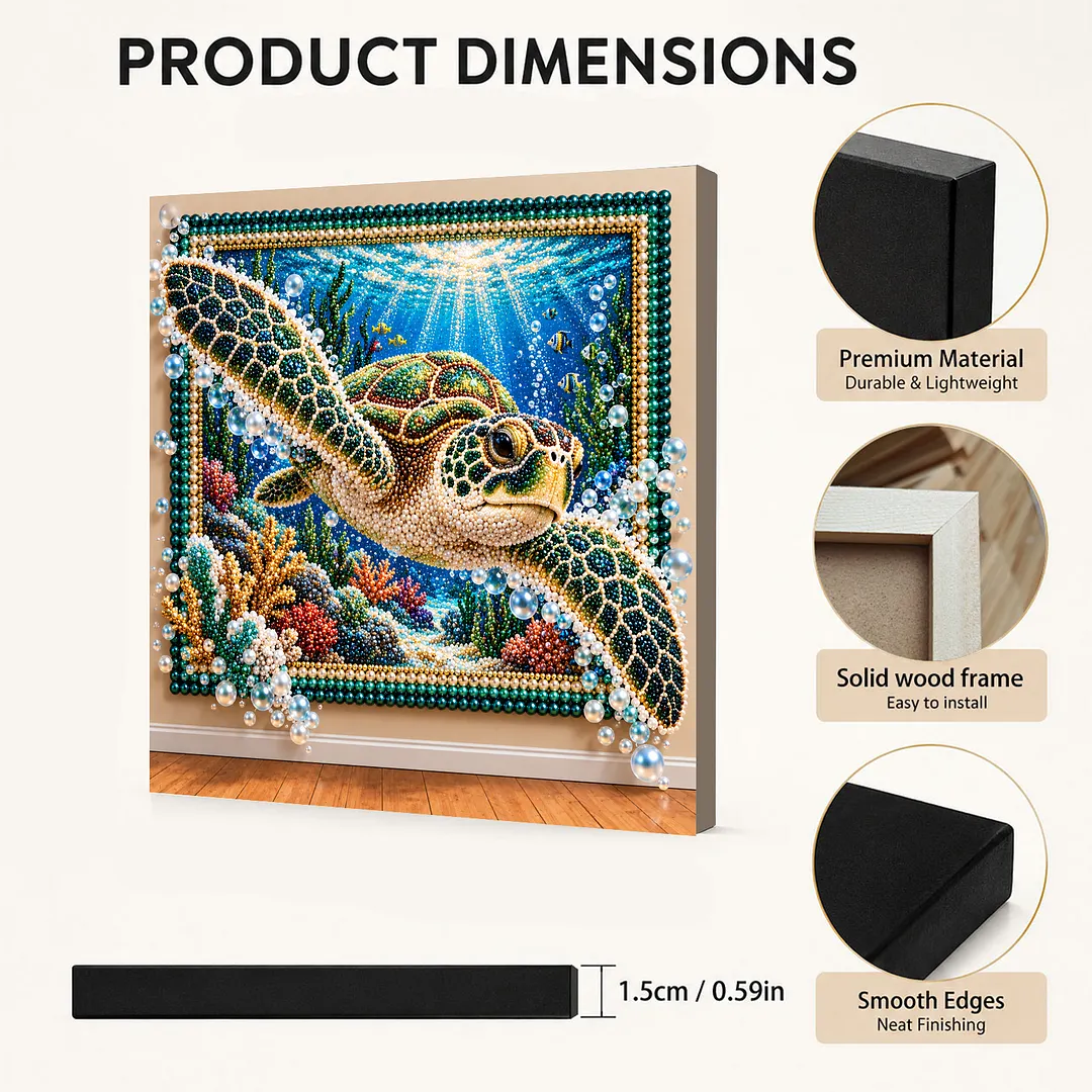 Framed Pearl Painting Kit Turtle Underwater Art 11.81x11.81in
