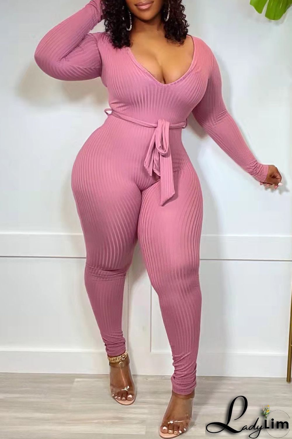 Black Fashion Casual Solid Basic V Neck Skinny Jumpsuits