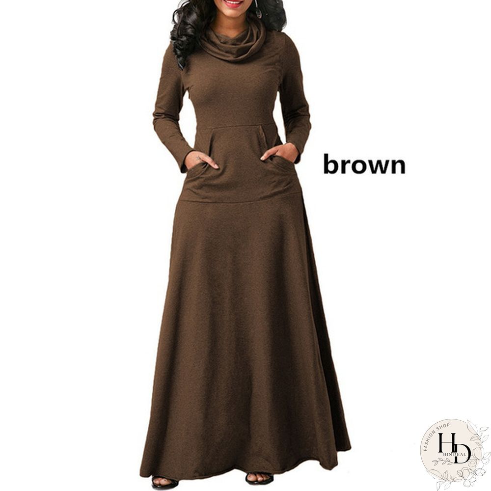 Autumn & Winter Womens Long Sleeve Dress-Pure Colors-Loose Maxi Casual Plus Size S-5Xl
