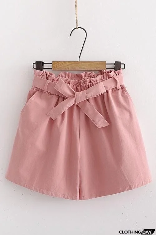 Bow Tie Elastic Waist Shorts