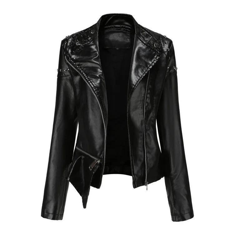 NEW RIVETED WASHED PU LEATHER JACKET