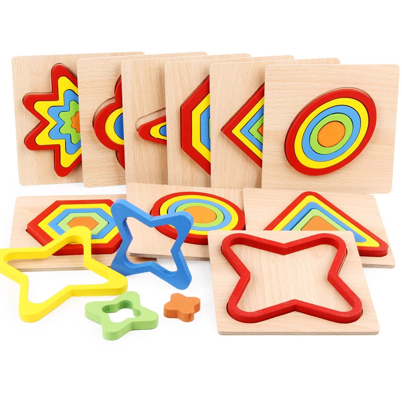 Kindergarten Children’s Enlightenment Early Education Cognition Cartoon Animal Cognition Hand-held Board Wooden Three-dimensional Puzzle Wooden Toys