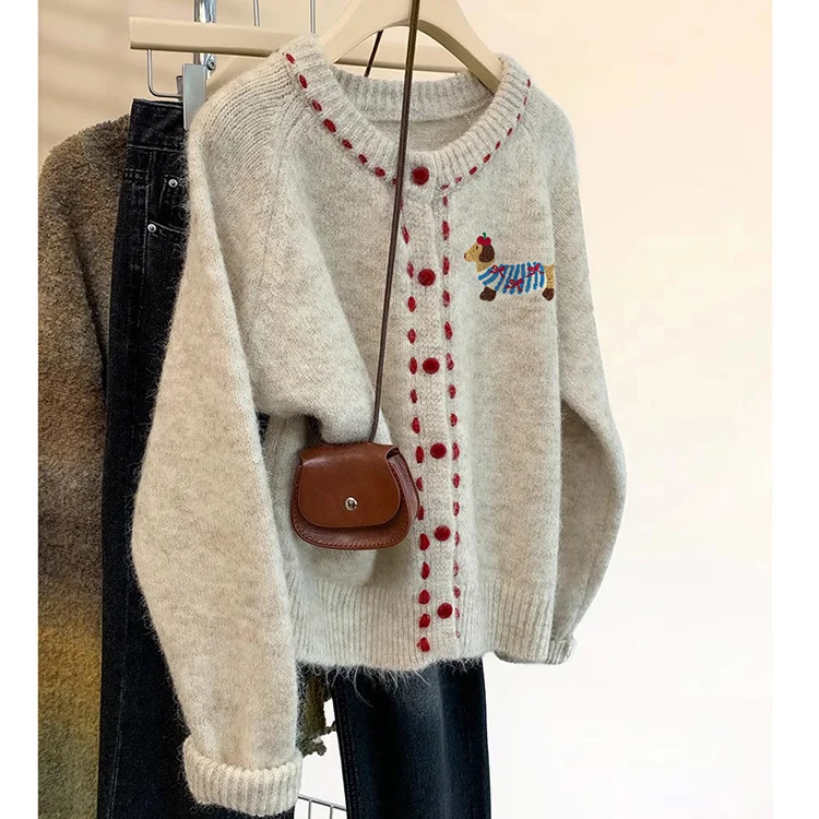 Athvotar Athvotar Soft Glutinous Thicken Round Collar Sweater Coat Women Autumn New Design Outside Wearing Lazy Knitted Shirt Top