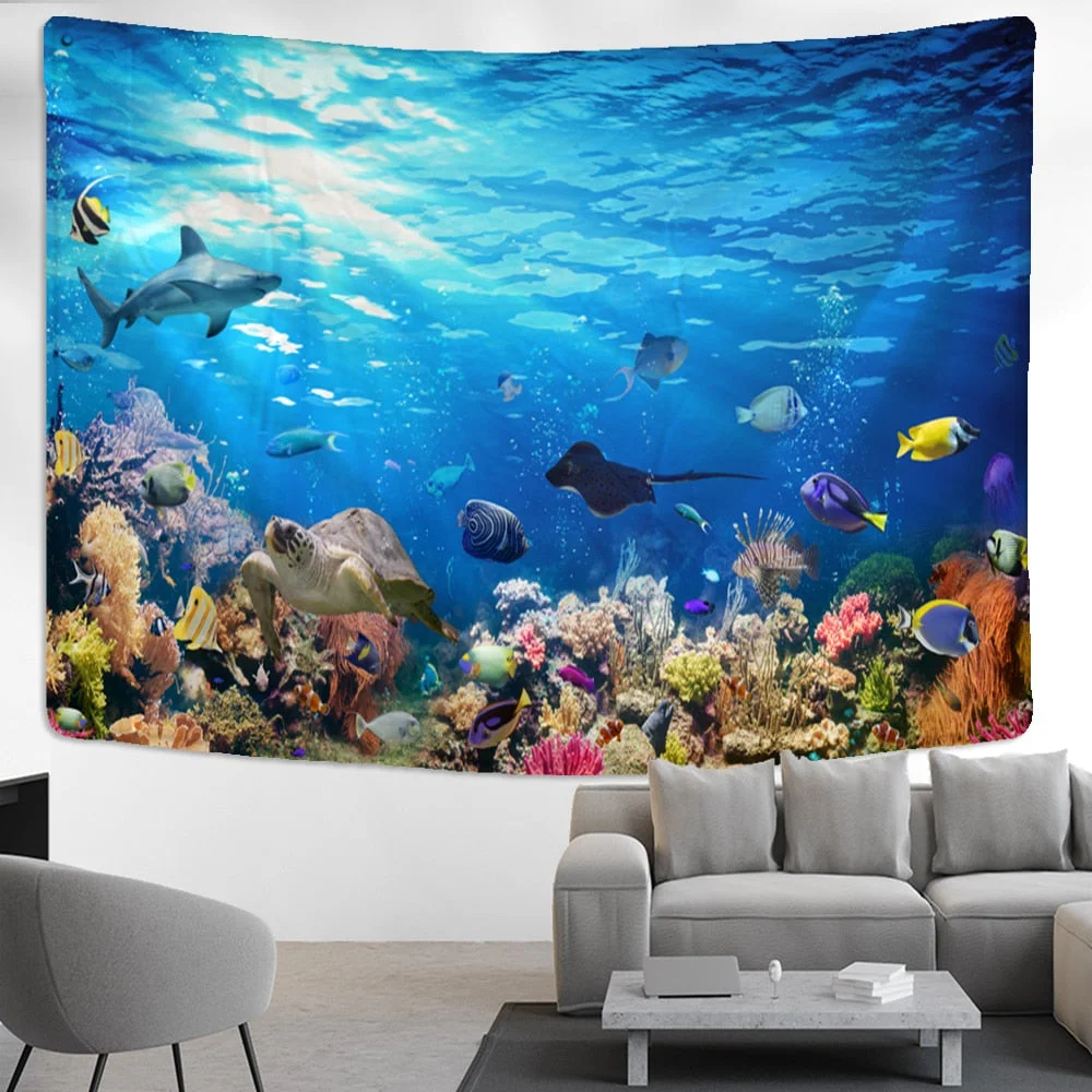 Underwater World Tapestry Wall Hanging Bohemian Hippie Tapiz Aesthetic Art Bedroom Dormitory Home Decor