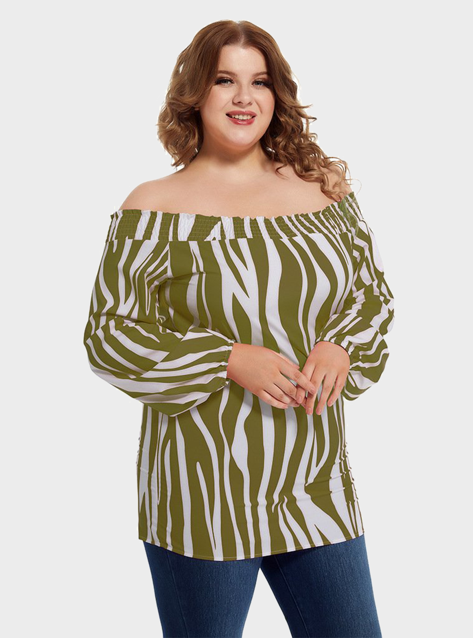 Plus Size One-line Neck And Leaky Shoulder Sexy T-shirt DMladies