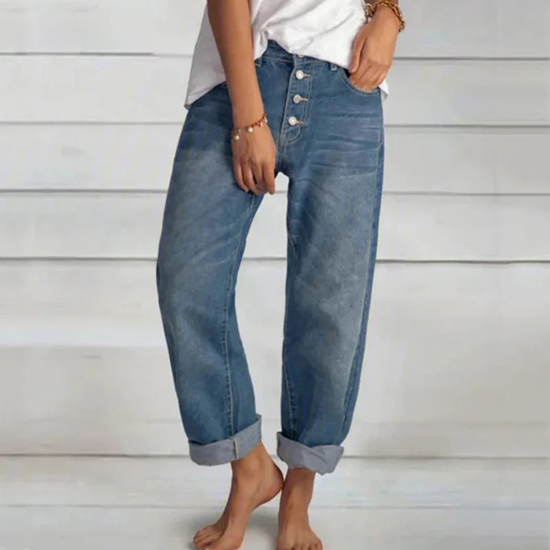Brownm Leisure Cowboy Simple Thin Women's Denim Straight-leg Pants