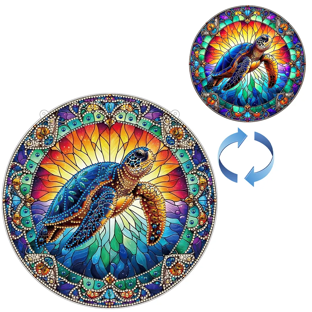 2D Flat DIY Stained Glass Turtle Suncatcher Diamond Painting Art Pendant