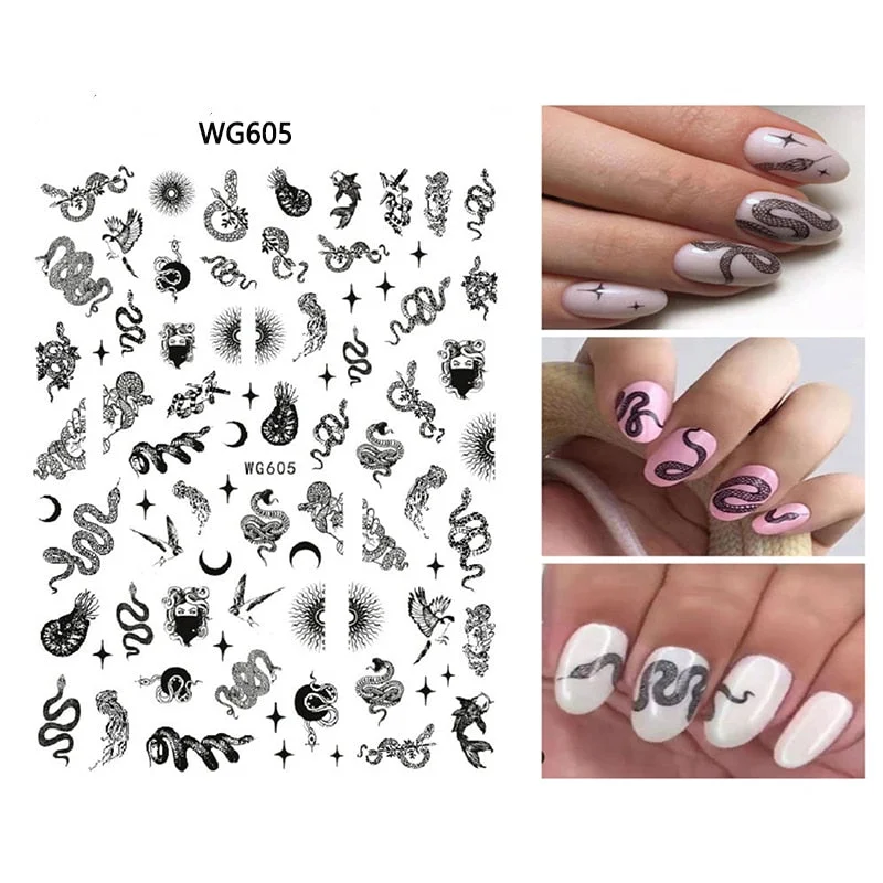 3D Chinese Red Black Dragon Manicure Decor Stickers Snake Nail Sticker DIY Self Adhesive Nail Decals Acrylic Nail Art Decoration-Nail Inspo