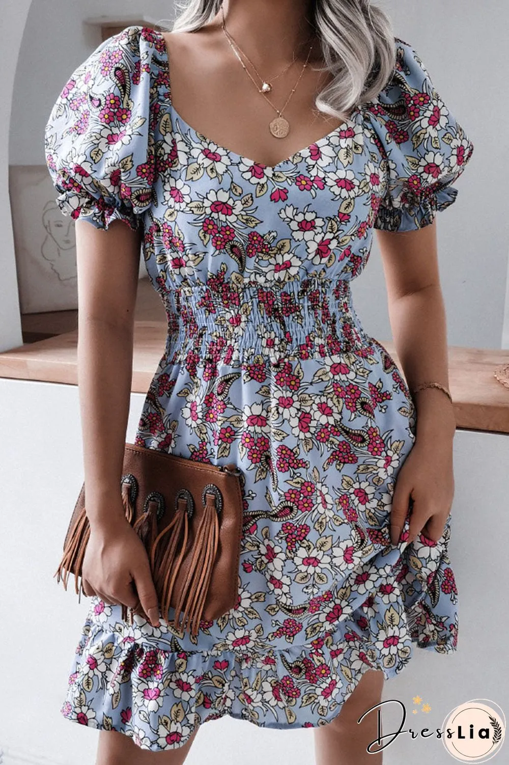 Fashion Casual Print Split Joint Square Collar A Line Dresses