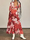 Floral Print Deep V-Neck Long Sleeve Ruffled Vacation Maxi Dress