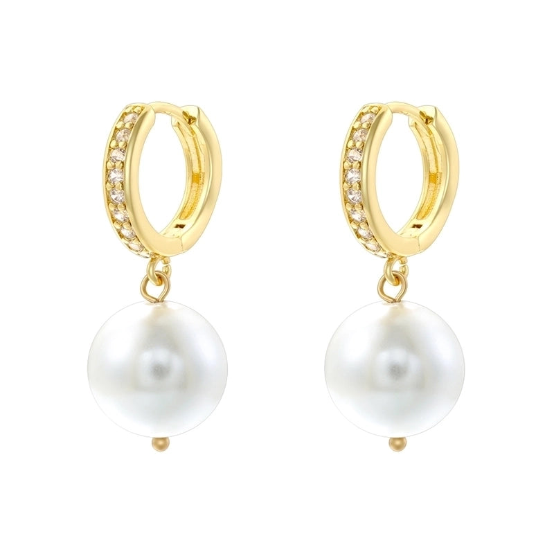 1 Pair Casual Elegant Round Plating Inlay Copper Pearl Zircon 18K Gold Plated Drop Earrings