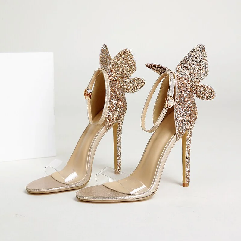 Colourp Summer Women's Sandals Sexy Luxury Round Toe Butterfly Patent Leather Buckle Stiletto High Heel Sandals Party Shoes