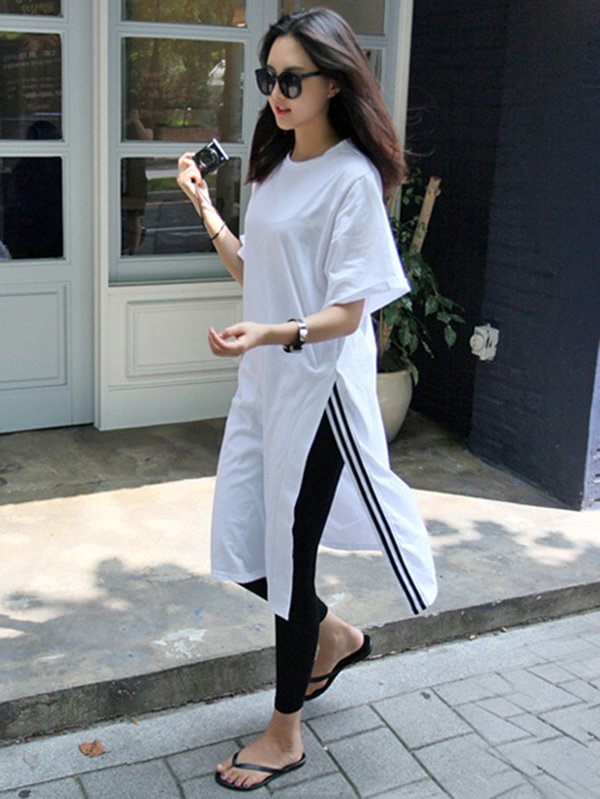 Simple Solid Split-Side Loose Long T-Shirt