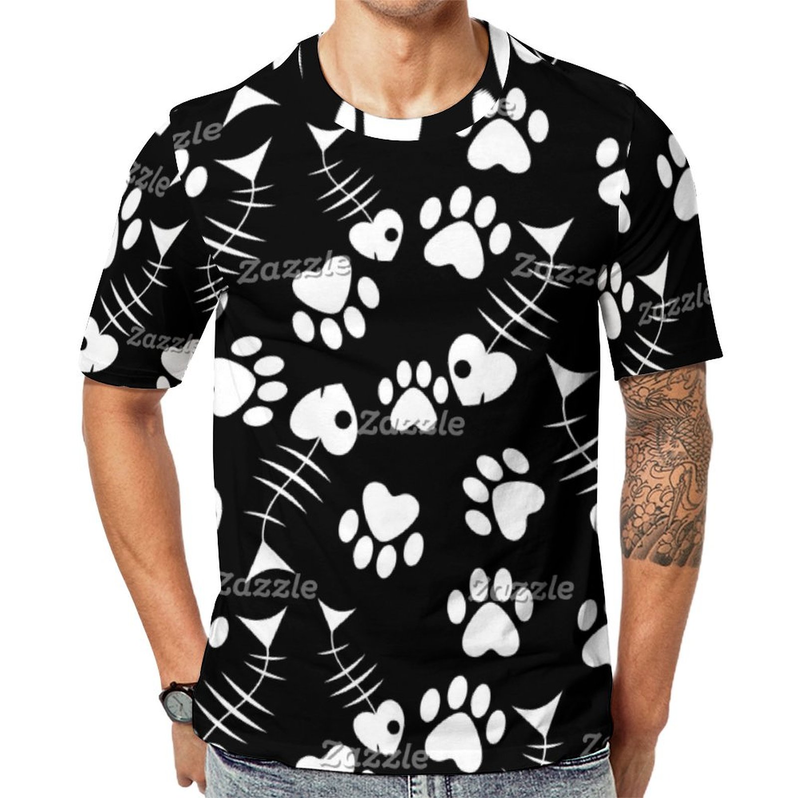 Fish Bone Cat Print Short Sleeve Print Unisex Tshirt Summer Casual Tees for Men and Women Coolcoshirts