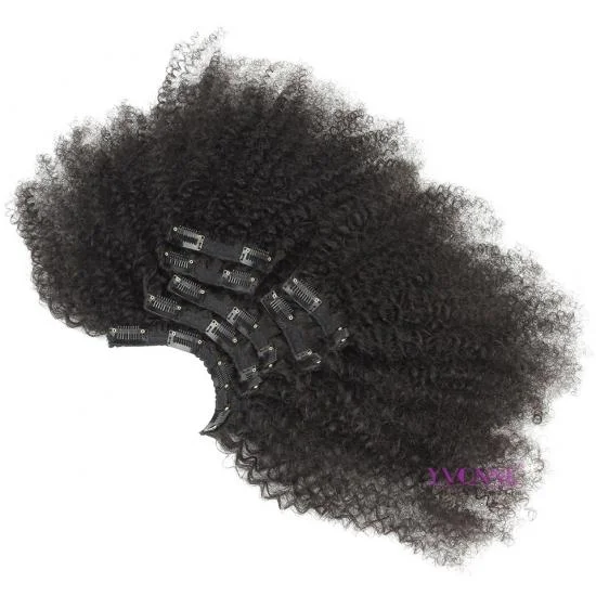 YVONNE Afro Kinky Curly Clip In Human Hair Extensions Brazilian Virgin Hair 7 Pieces/Set Natural Color 120g/set