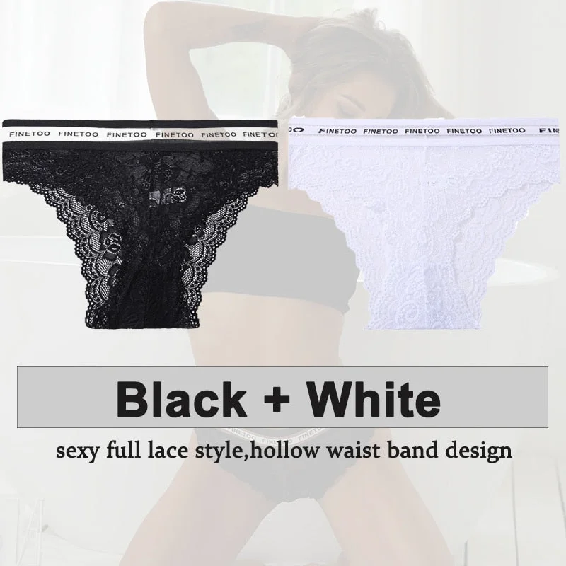 2PCS/Set Underwear Lace Panties Women's Lingerie Sexy Panties Female Underpants Floral Lace Perspective Waist Band Briefs Panty