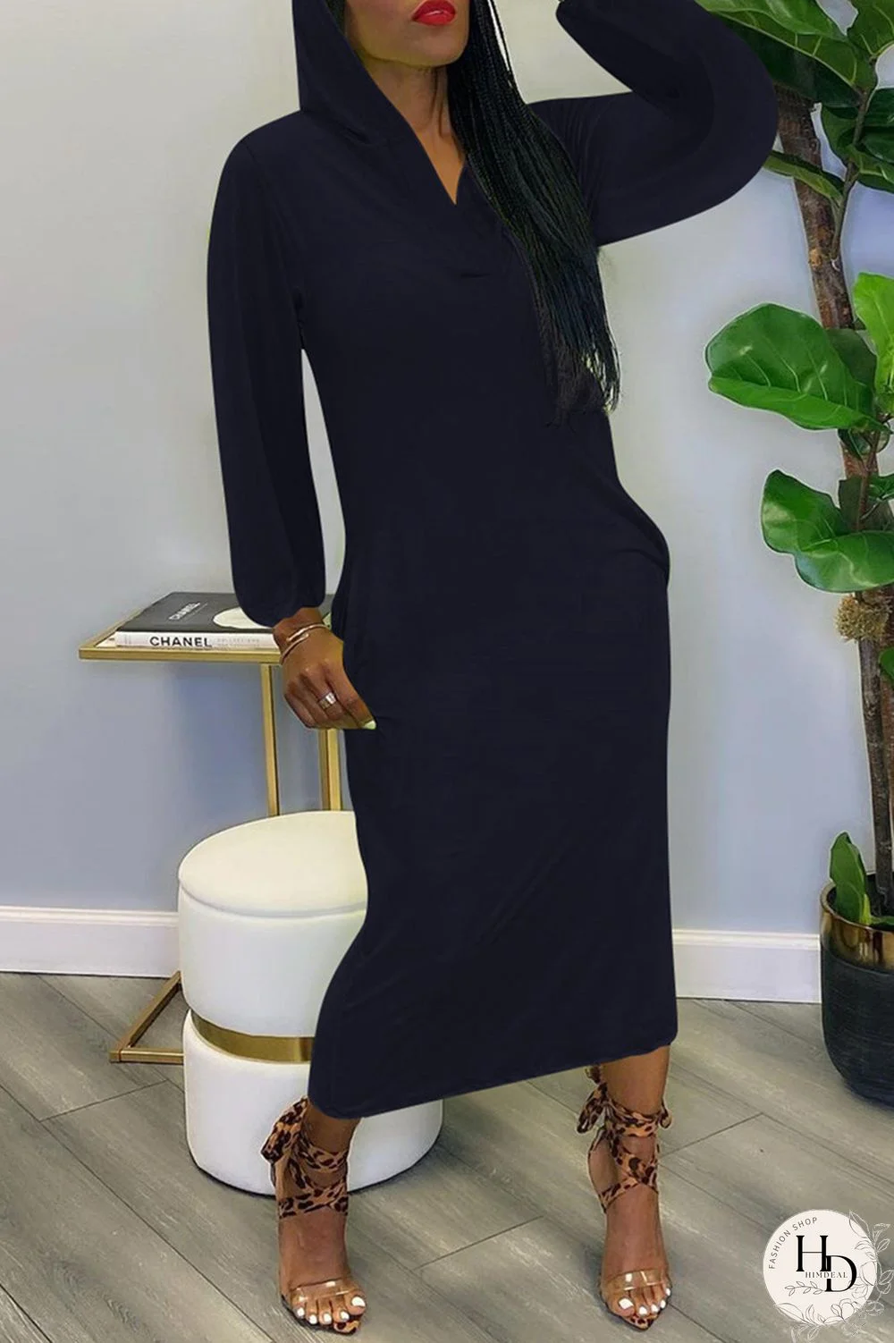 Tibetan Blue Fashion Casual Solid Ripped Shirt Collar Long Sleeve Dresses