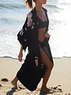 Loose Embroidered Long Sleeves Cover-Ups Tops