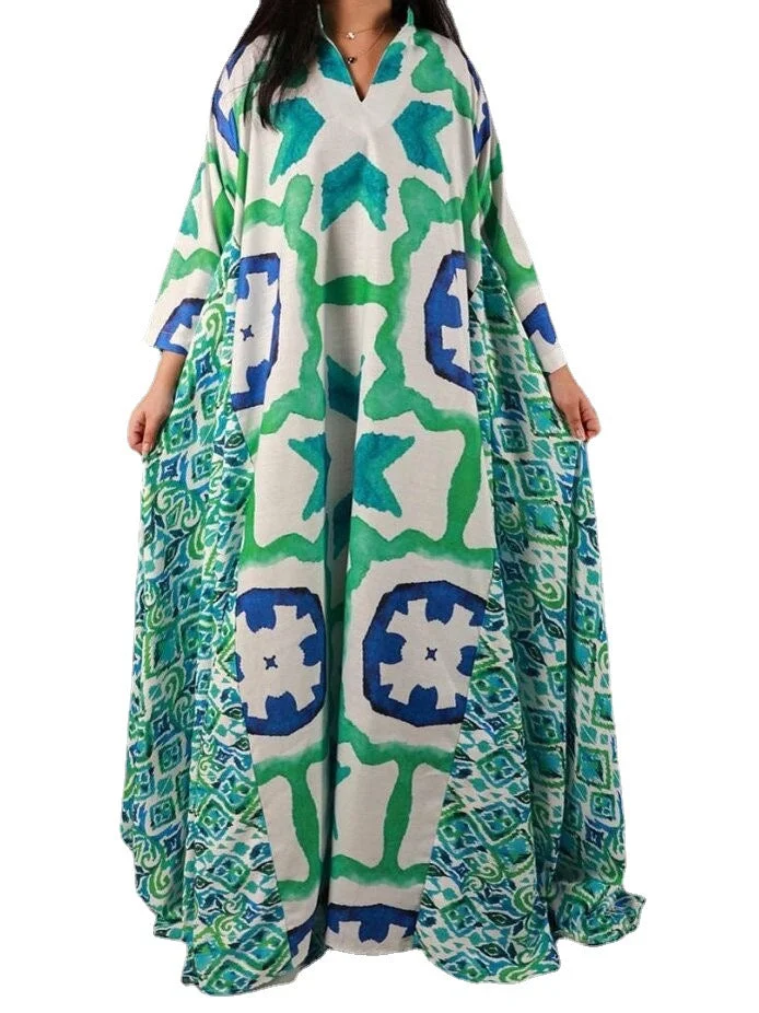 Uveng Plus-sized Loose V-neck Hip Hop Lengthened Dresses