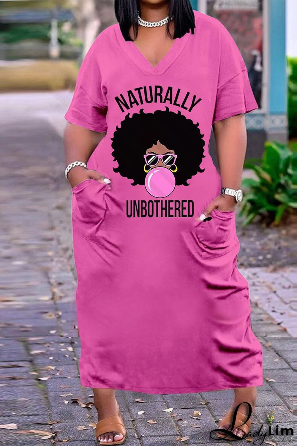 Black White Fashion Casual Plus Size Print Basic V Neck Short Sleeve Dress