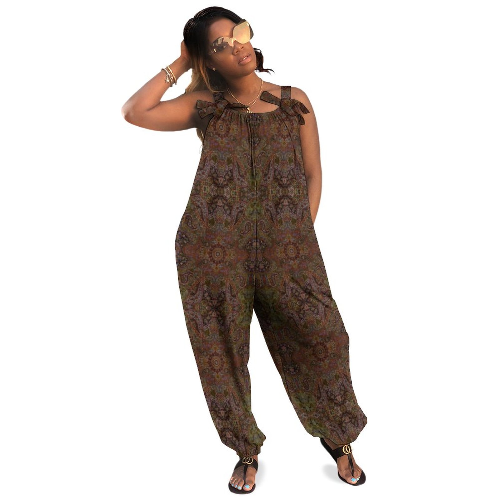 Hambywg Persian Look Designer Legging Plus Size Women Rompers Summer Casual Loose Utility Romper Dressy Romper Mesh Romper Boho Natural Waist Pockets