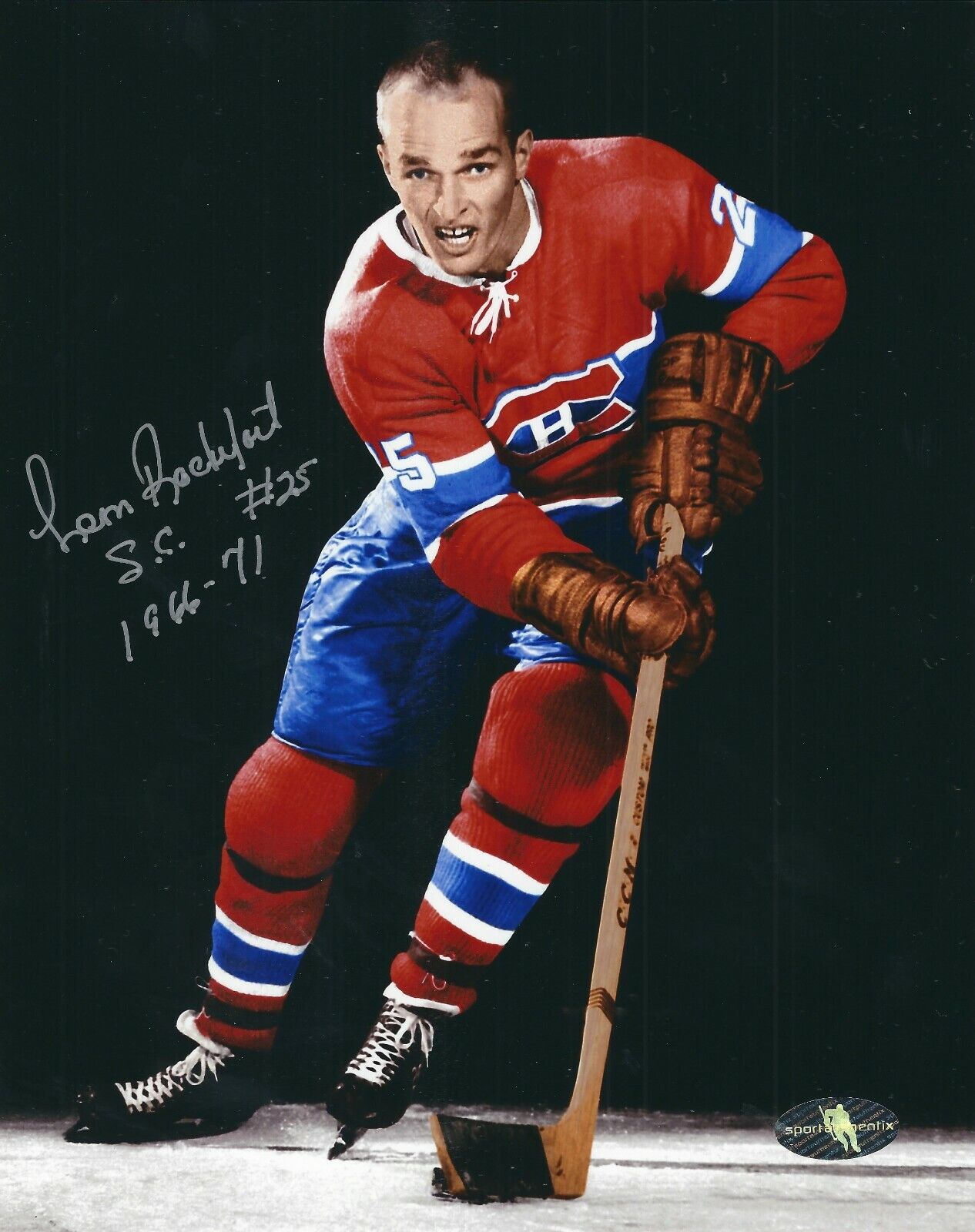 Signed 8x10 LEON ROCHEFORT Montreal Canadiens Autographed Photo Poster painting - COA