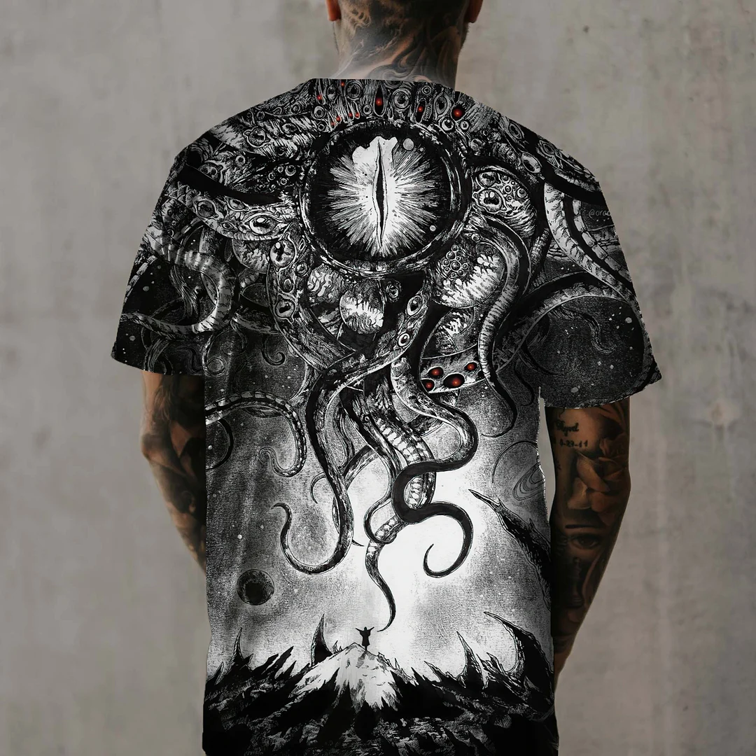 Dark Giant Octopus Printed Men's T-shirt -  