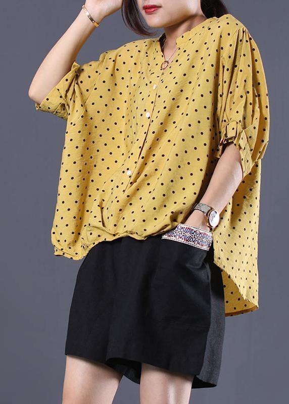 VCSHOES v neck cotton clothes For Women Shape yellow asymmetric dotted shirt summer