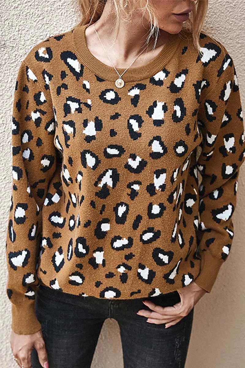 Leopard Print O-neck Sweater