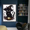 >SALE<Full Embroidery Cotton Thread 11CT Printed Magic Black Cat Cross Stitch 50x65cm