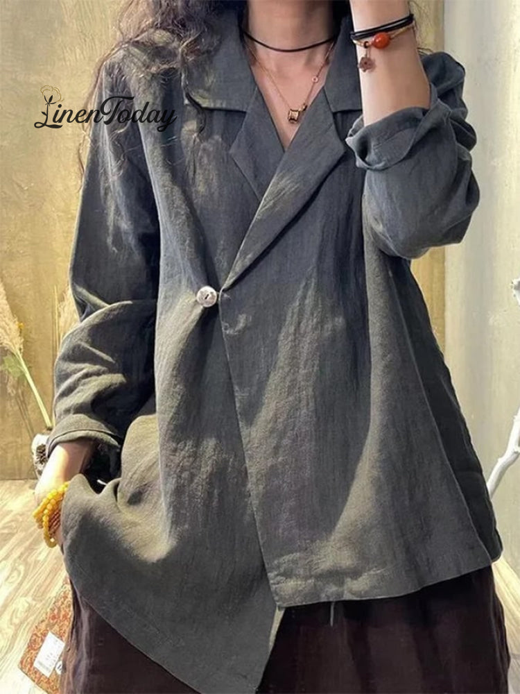 Casual Loose Irregular Design Long-Sleeved Suit Jacket Grey / M