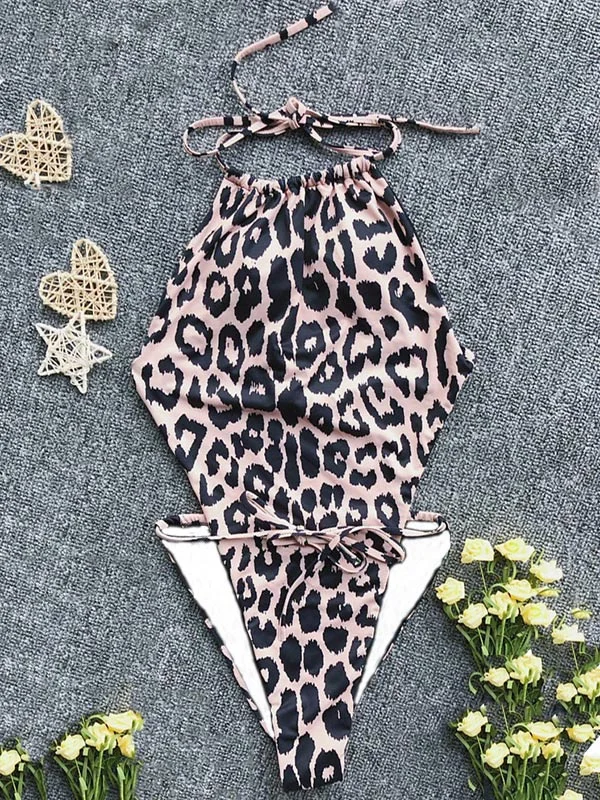 Monokini Leopard Print Backless Sexy One-Piece Swimwear
