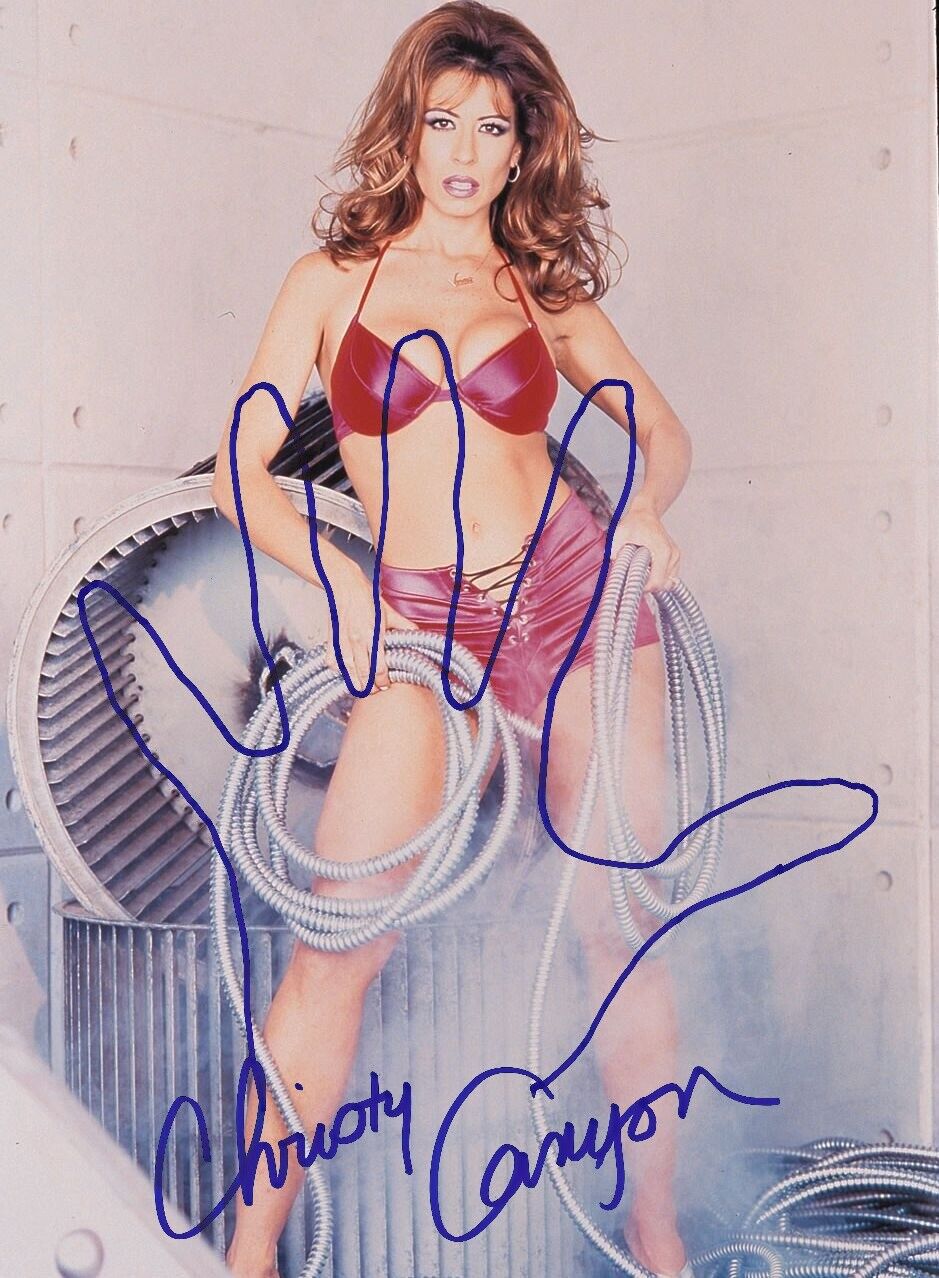 Christy Canyon Sexy Adult Film Star Signed w/Her Hand Tracing on 8.5x11 Photo Poster painting