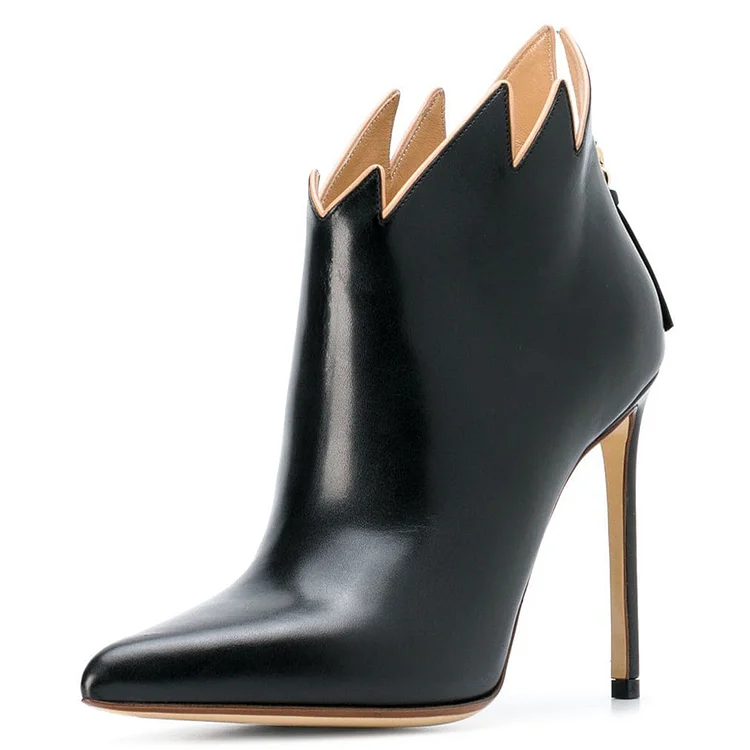 Black Flame Ankle Boots Pointy Toe Stiletto Heel Fashion Boots |FSJ Shoes