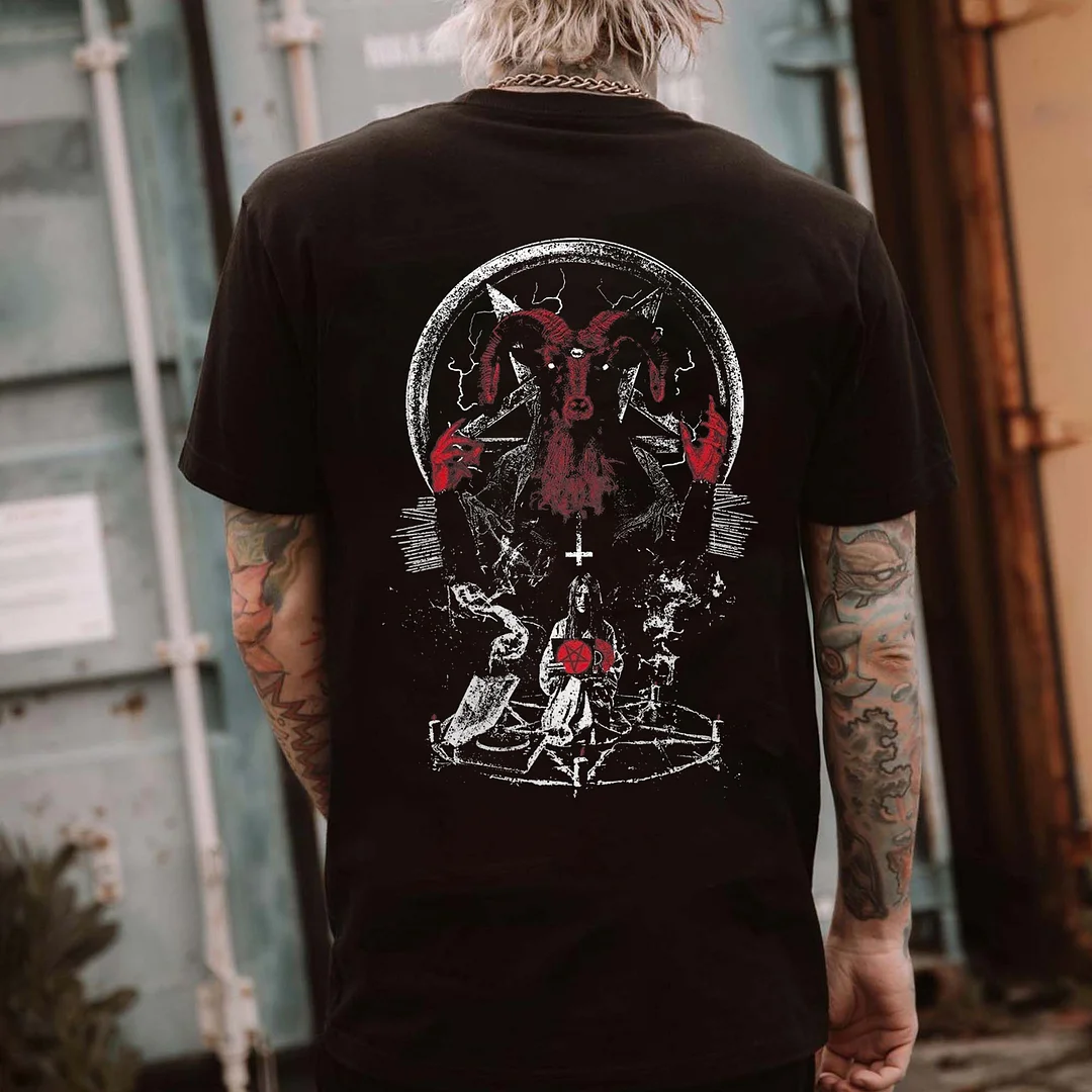 Satanic Baphomet Goat Printed Men's T-shirt -  