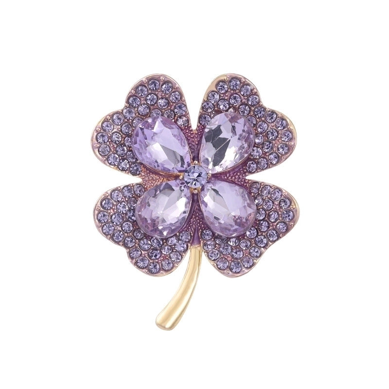 Elegant Pin Four Leaf Clover Metal Inlay Glass Women’s Brooches