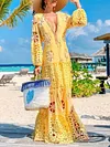 Solid Color Hollow Long Sleeves Maxi Dress