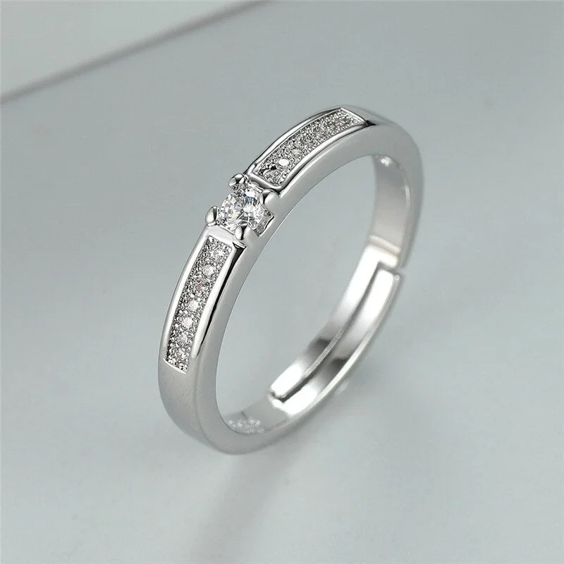 Luxury Female White Stone Adjustable Ring Classic Silver Color Engagement Ring Heart Letter A Crystal Wedding Rings For Women