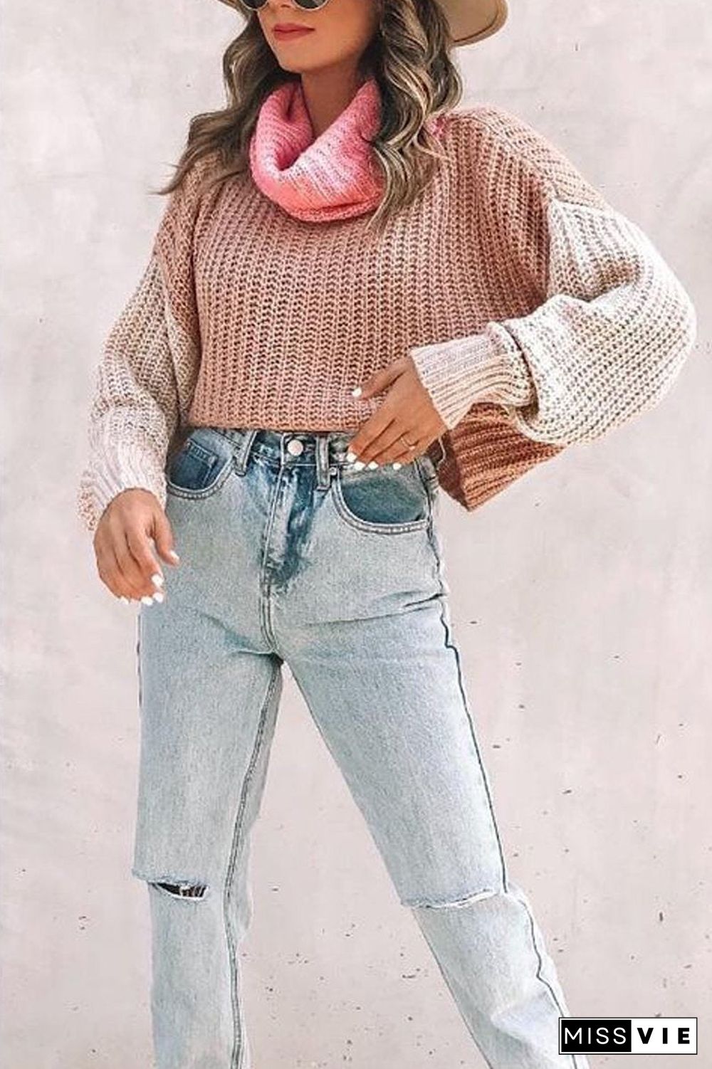 Turtleneck Color Block Casual Sweater