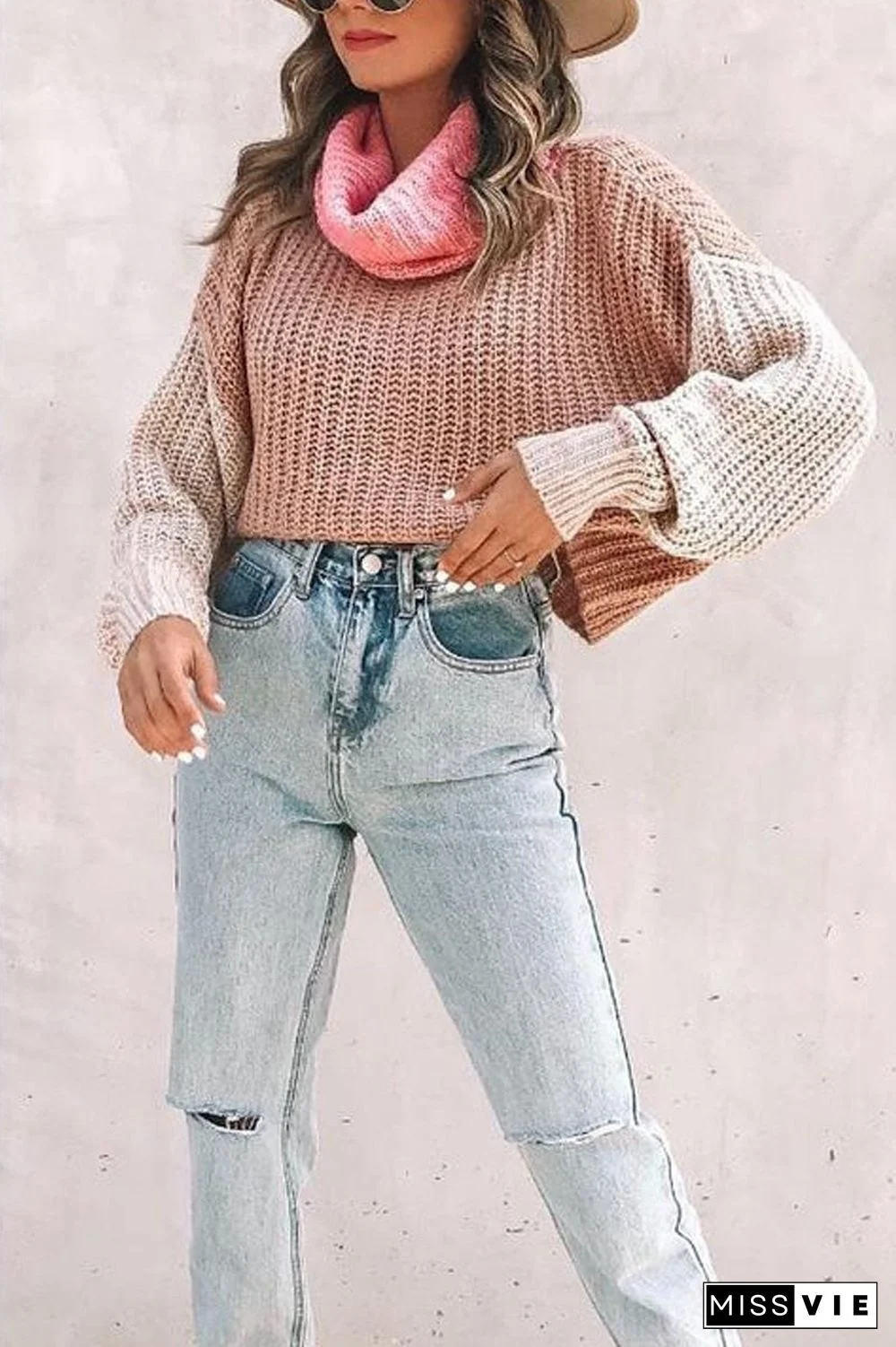 Turtleneck Color Block Casual Sweater