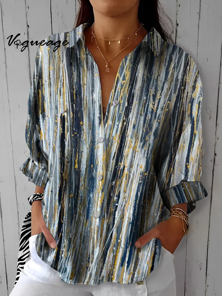 Luxurious Low-Key Vertical Stripes Printed Cotton And Linen Shirt