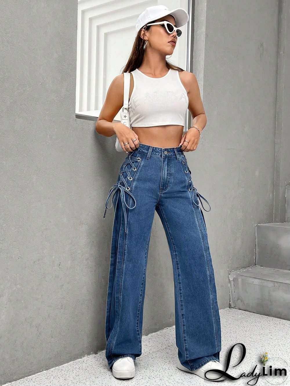 High Waist Lace Up Side Jeans