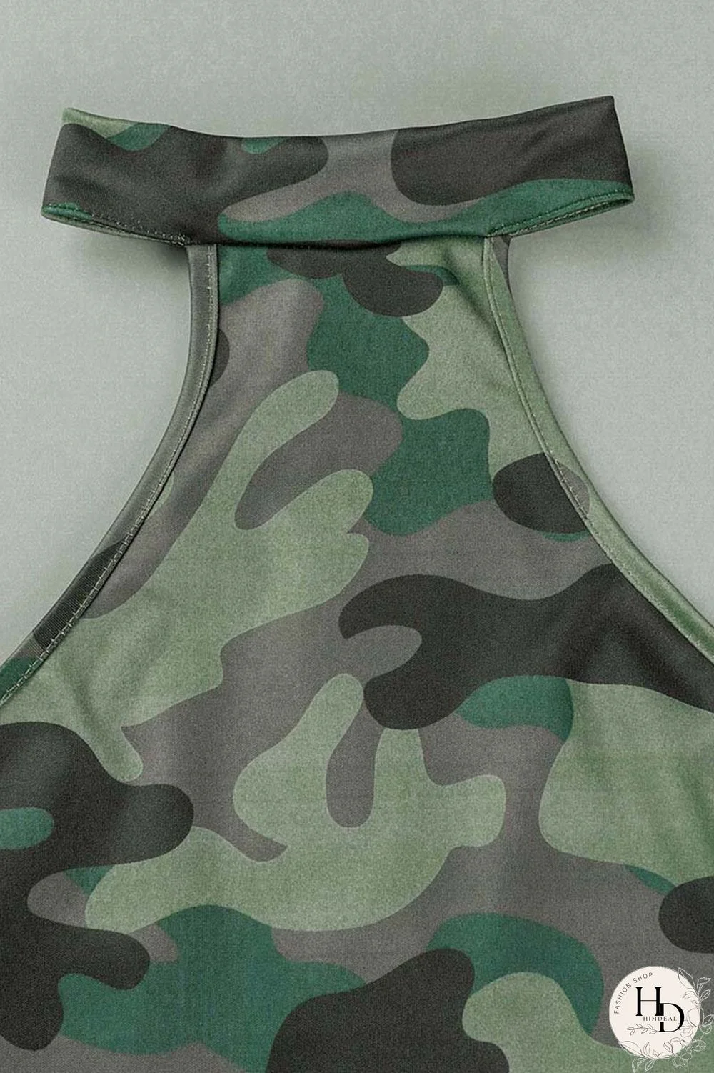 Army Green Casual Solid Camouflage Print Basic Turtleneck Skinny Romper