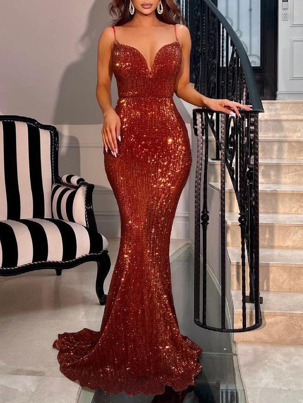 Sling sequined backless slim evening gown | Oxredo Shop Ramadan Sale