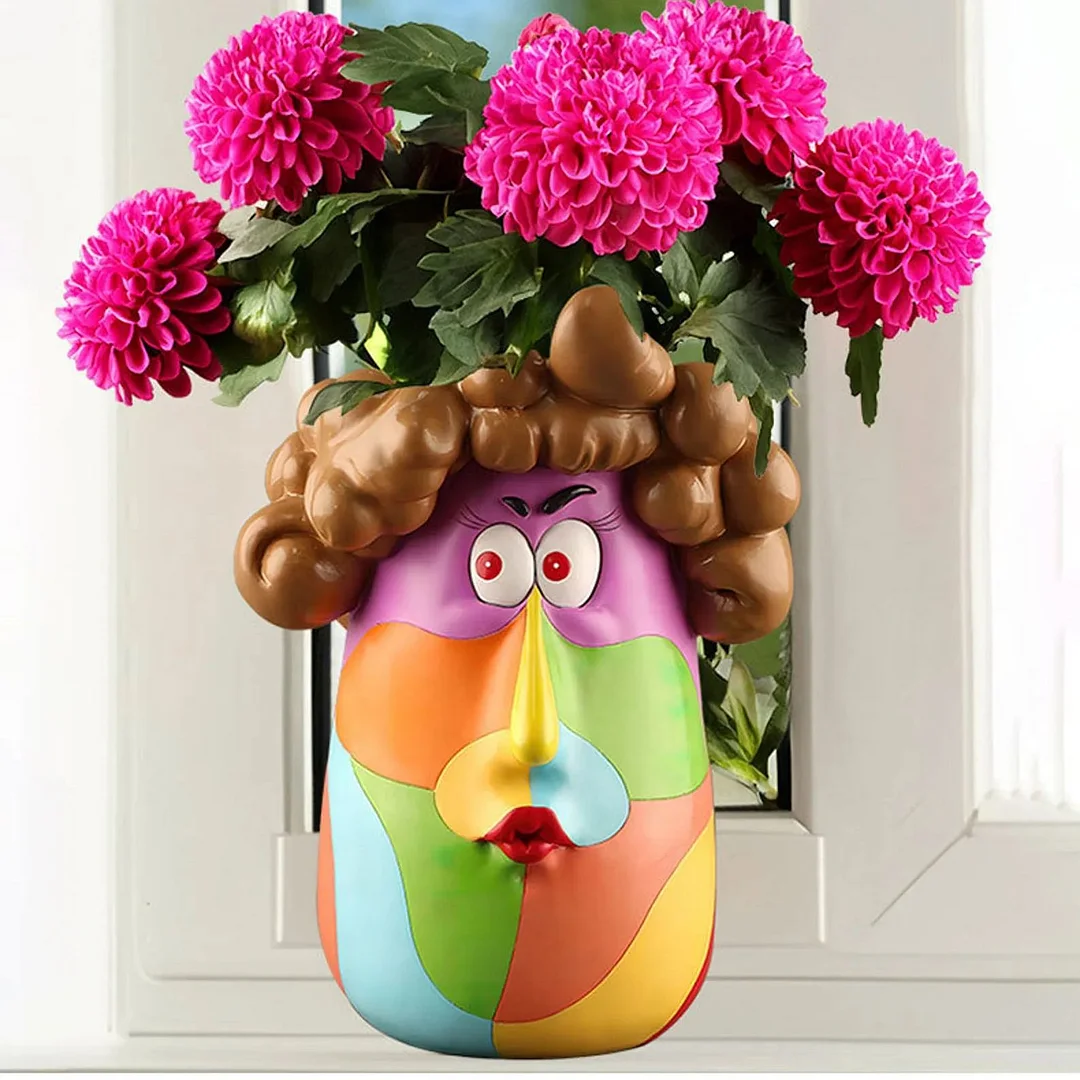Colorful Cartoon Curly Hair Woman Flower Pot - tree - Codlins