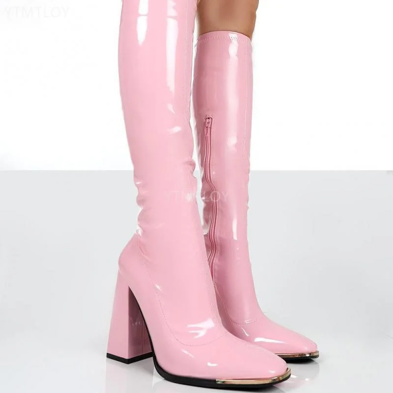 New Arrival Women Platform Thigh Boots Pink Black Party Shoes Plus Size Patent Leather Ytmtloy Knee High Botines De Mujer Sexy