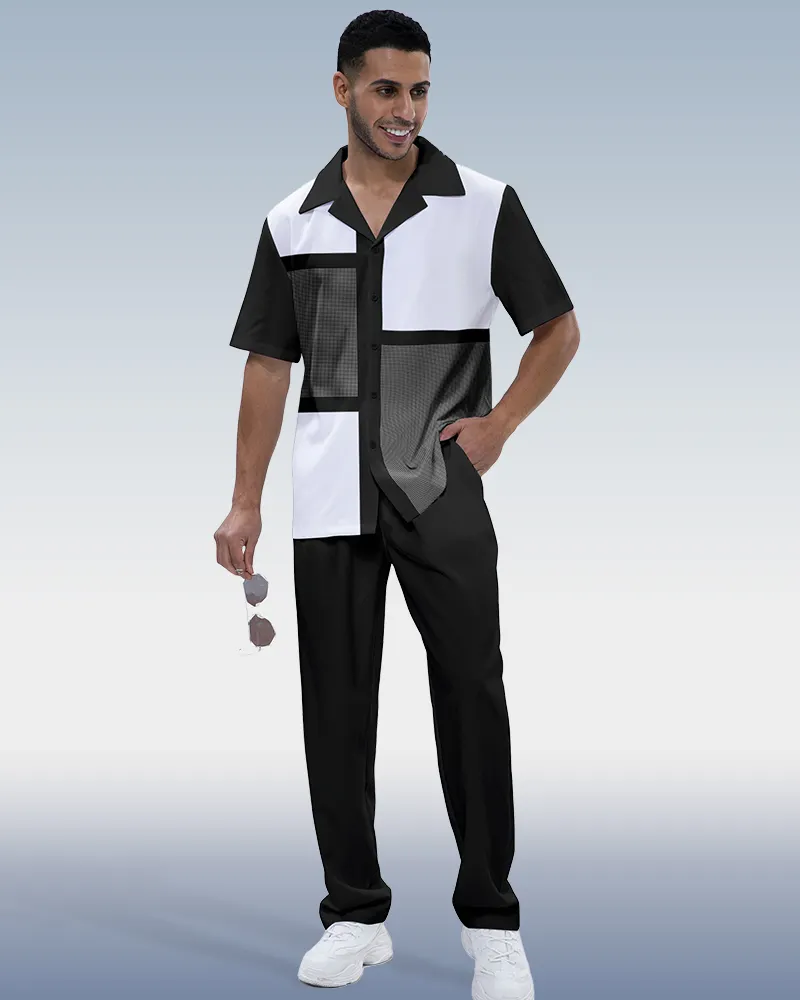 Black Plaid Short Sleeve Walking Suit
